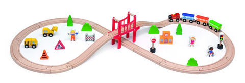 Viga Wooden Train Set With Accessories 39 Pc