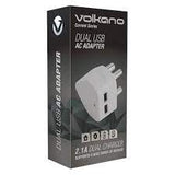 Volkano Current series Double USB wall charger with 3 pin plug