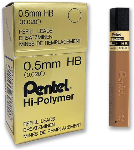 Pencil Leads Pentel 0.5mm HB 100CHB Hi Polymer Box 12 Tubes # 100-HB 100C-HB