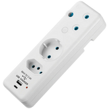 Ellies 3-Way Schuko Adaptor with Type-C + USB - White