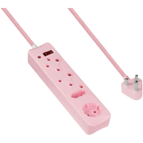 Switched 4-Way Surge-Protected Multiplug - 3m Braided Cord - Pink