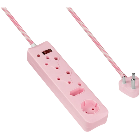 SWITCHED 4 Way Medium Surge Protected Multiplug 0.5M Braided Cord Pink
