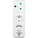 Ellies 3-Way Schuko Adaptor with Type-C + USB - White