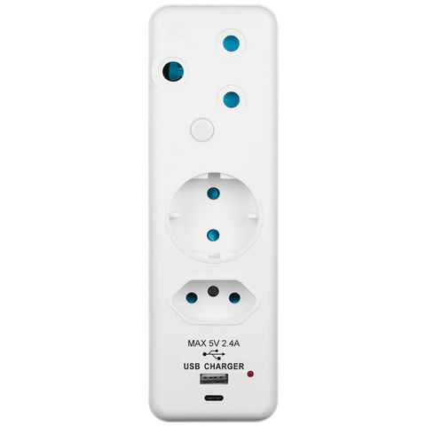 Ellies 3-Way Schuko Adaptor with Type-C + USB - White