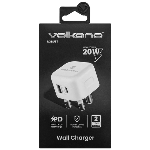 Volkano Robust Series 3-Pin SA to 20w PD + QC 3.0 Wall Charger