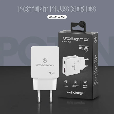 Volkano Potent Plus series 45W GaN Compact Dual USB and USB-C PD Wall Charger