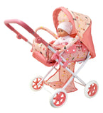 Dollsworld - Pink Deluxe Dolls Stroller Pram With Removable Carry Cot - Flower Print Design