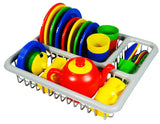 Pretend Play Kids Tea & Dinner Party Set with Drainer Rack - 43 Pieces Boxed