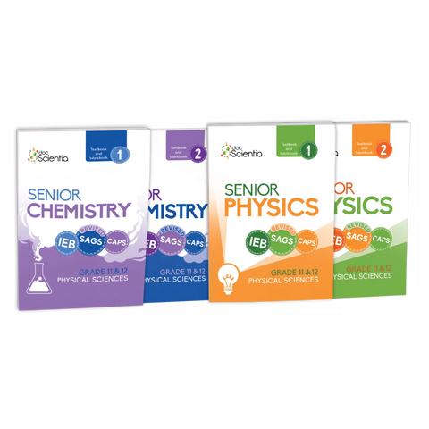 Bundle: IEB Physical Sciences Grade 11 and 12 Senior Physics (Textbook and Workbook 1 and 2) and Chemistry (Textbook and Workbook 1 and 2) Full Colour