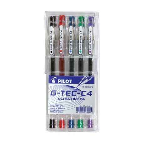 Pilot G-Tec-C4 Ultra Fine 04 Needle Tip Pens - Wallet of 5 Colours