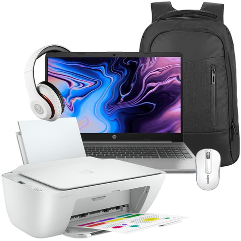 HP 250 (8GB/256SSD) Printer Bundle includes Backpack, mouse, bluetooth headphone and HP 3 in 1 printer