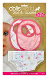Dollsworld - Baby Doll Fabric Bibs & Nappies Set (2 Bibs & 2 Nappies)