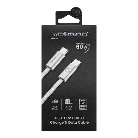 Volkano Weave Series 60w USB C to USB C 1.2m-White