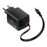 Volkano Sleek Series Fast Wall Charger 45W USB-C with Built-in Retractable 75cm Cable - Black