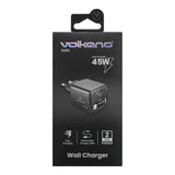 Volkano Sleek Series Fast Wall Charger 45W USB-C with Built-in Retractable 75cm Cable - Black