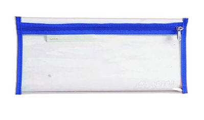 4 STATIONERY PVC Transparent Pencil Bag 33CM BLUE