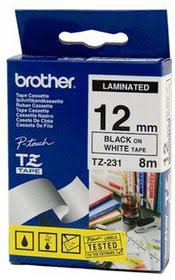 Brother TZ-231 12mm x 8m Black on White Laminated Tape