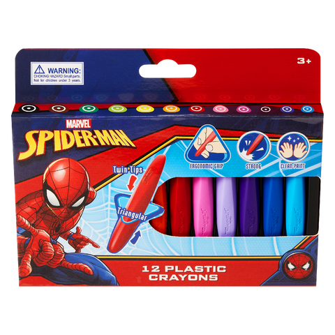 Spider-Man 12 Plastic Crayons Twin tip Triangular Multi