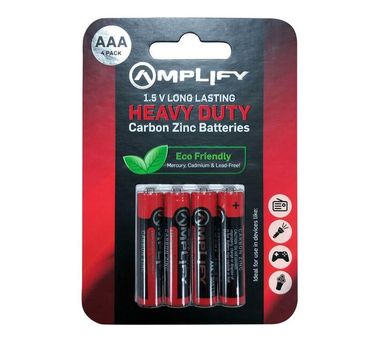 Amplify AAA Heavy Duty Carbon Zinc Batteries - 4 Pack