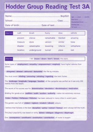 HODDER GROUP READING TEST 3 FORM A (10 COPIES)