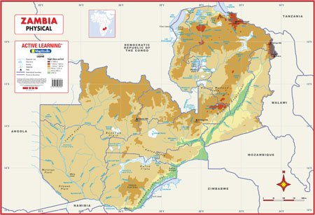 Zambia Physical Wall Map