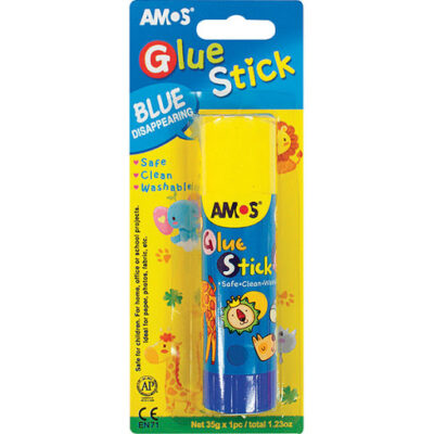 AMOS BLUE DISAPEARING GLUE STICK BLISTER CARDED 35grm 1UP