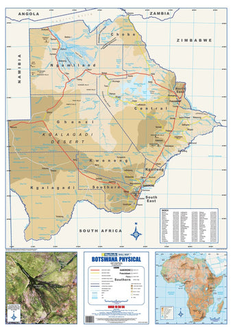 Botswana Physical Wall Map