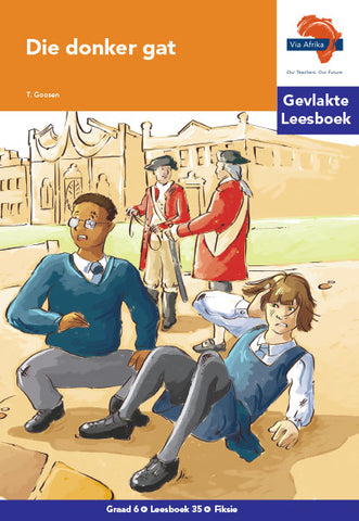 "Via Afrika Afrikaans Huistaal Intermediêre Fase Gevlakte Leesboek 35:  Die donker gat (Printed book.)"
