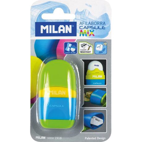 MILAN SHARPENER  WITH CAPSULE MIX CONTAINER + ERASER YELLOW