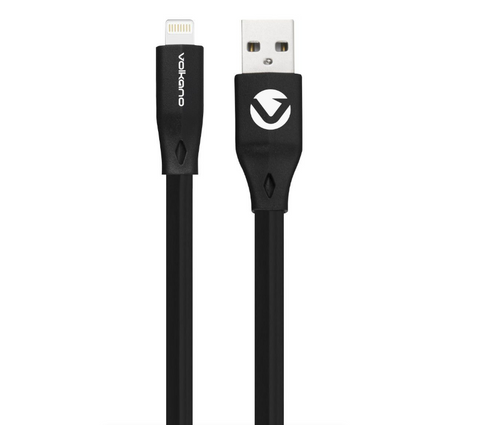 Volkano Slim Series Flat PVC Lightning Cable 1.2m - Black