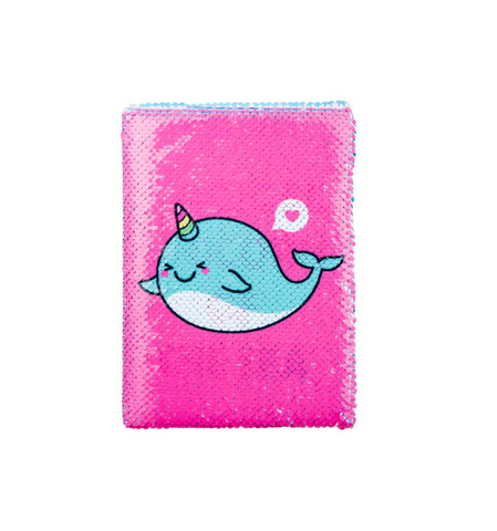 Quest Sequin Narwhale Notebook. Pink