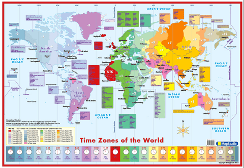 World Time Zones Wall Map