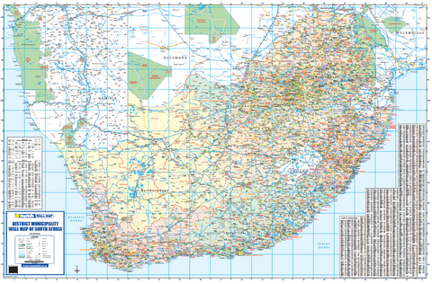 DISTRICT MUNICIPAL WALL MAP OF SOUTH AFRICA