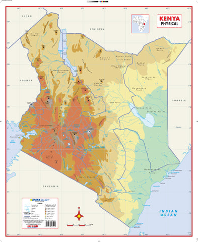 Kenya Physical Wall Map