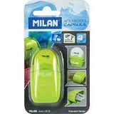 MILAN SHARPENER  + CAPSULE CONTAINER + ERASER BLISTER PINK *