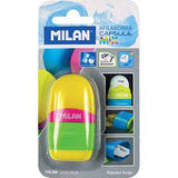 MILAN SHARPENER  WITH CAPSULE MIX CONTAINER + ERASER YELLOW