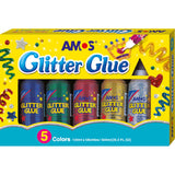 AMOS GLITTER GLUE JUMBO 120ml 5pcs ASSORTED - GCL120P5