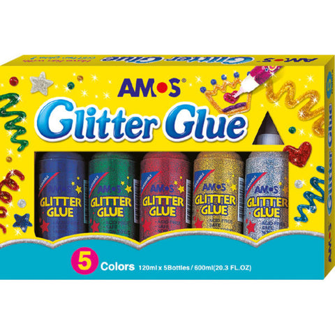 AMOS GLITTER GLUE JUMBO 120ml 5pcs ASSORTED - GCL120P5