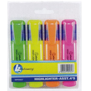 4 Stationery Highlighter 4pk Assorted