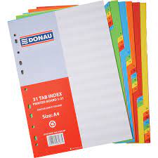DONUA MULTI COLOUR BOARD INDEX A4 5 POS NUMBERED