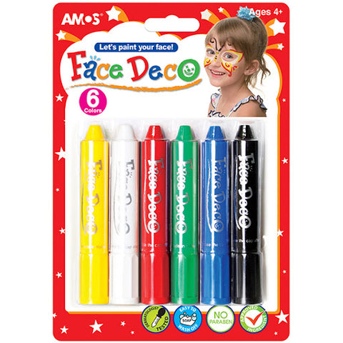 AMOS FACE PAINT/DECO BLISTER 6'S